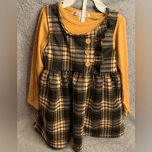 2T Nannette Kids | Brown & Yellow Plaid Ruffle Jumper & Mustard Long-Sleeve
